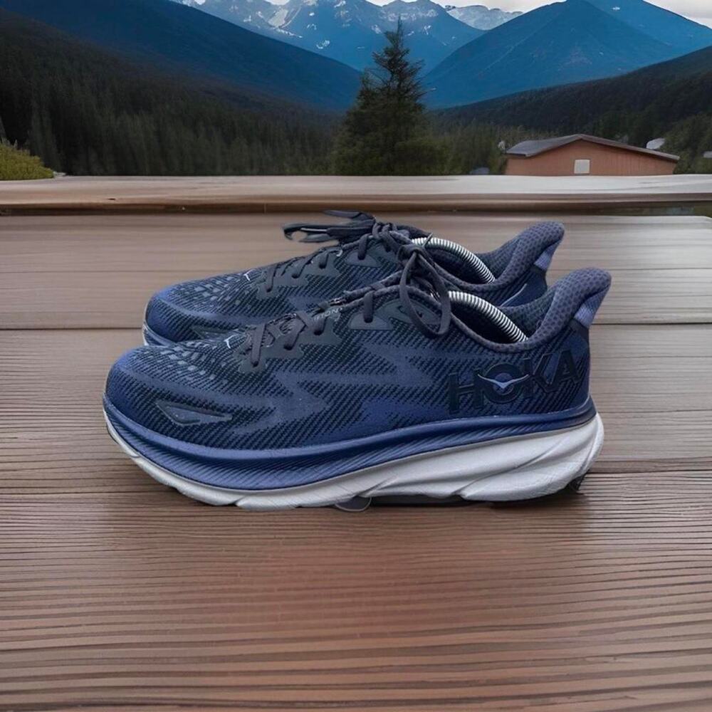 Hoka One One Clifton 9 Shoes Mens Size 12.5 D Blue Sneakers Code : 1127895-BYN